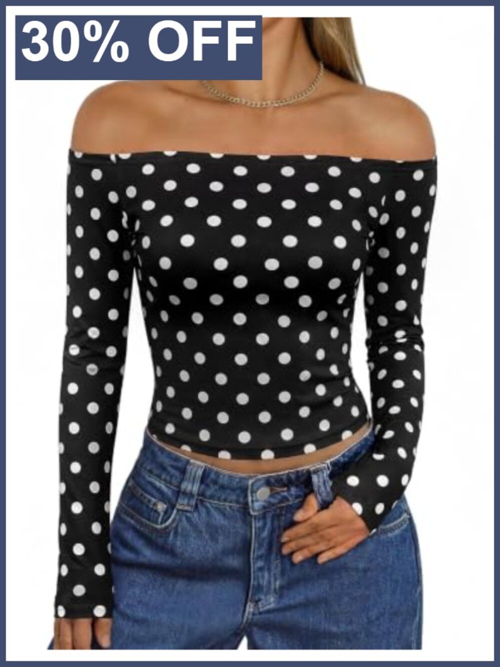 Long Sleeve Off Shoulder Polka Dot Top Women's